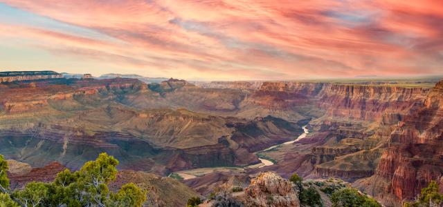 panoramic view of the Colorado River for their Grand Canyon during a few afternoon clouds